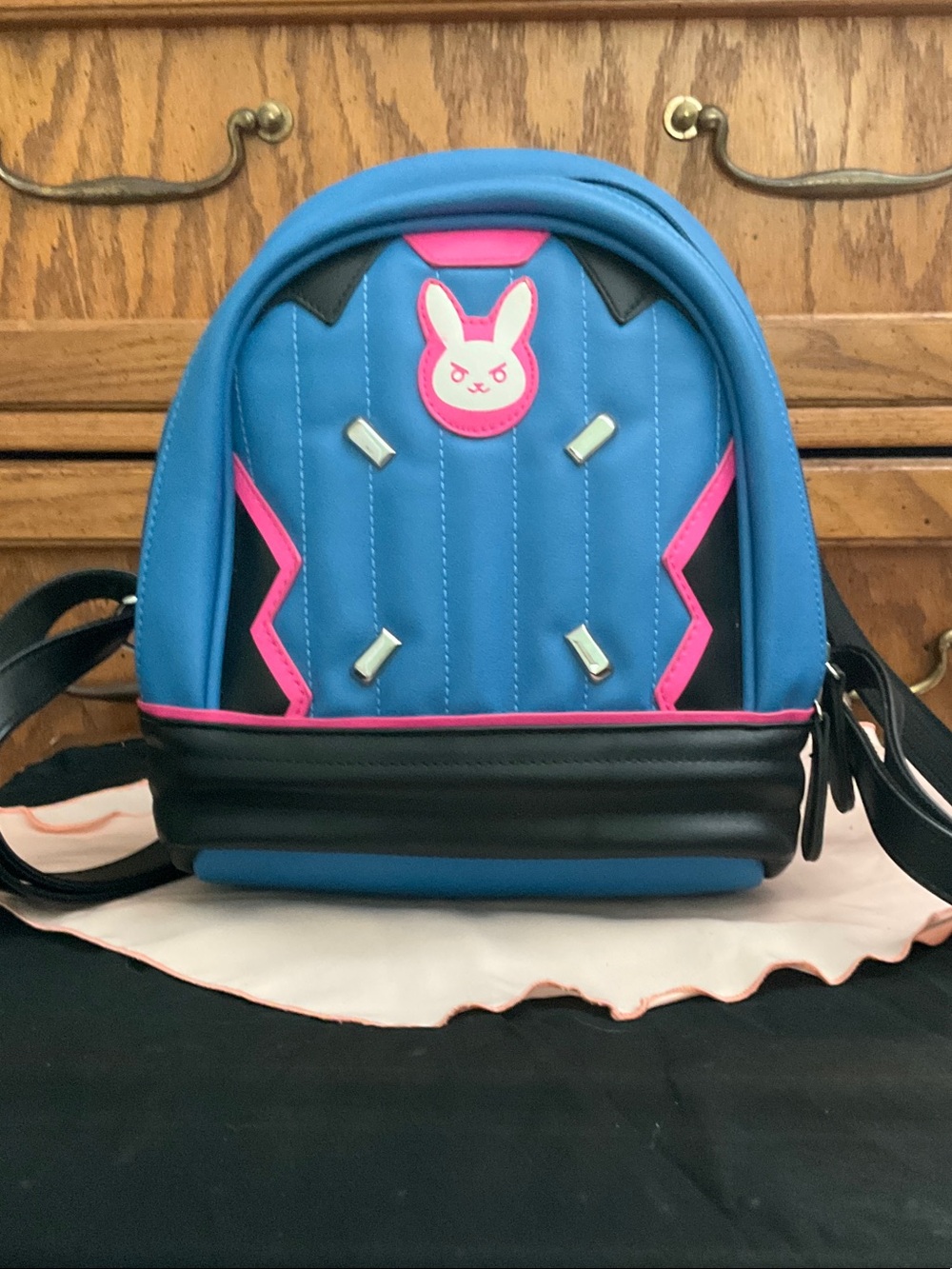 Overwatch D.Va Blue and Pink Faux-Leather Mini Backpack